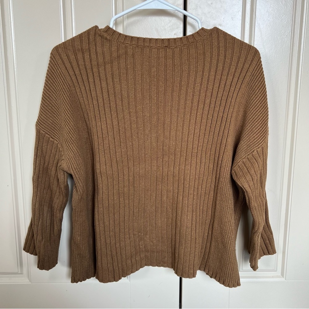 CAbi Mustard Brown Luna Pullover Ribbed Chunky Boxy Crop Sweater Size XS - Picture 10 of 12
